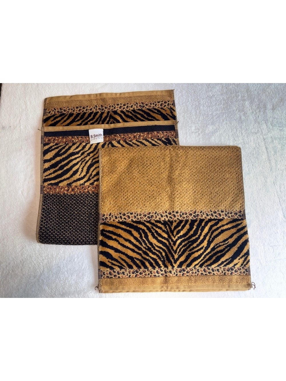 B Smith Home Safari 2 Piece Hand Towel Set Zebra Leopard Tiger Animal Print Gold